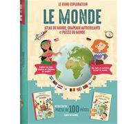 Coffret Le monde Le jeune explorateur: Atlas du monde, drapeaux autocollants et puzzle du monde