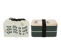 Coffret lunch box à double compartiment vert avec couverts, bouteille isotherme et pochon - Altobuy Vert G