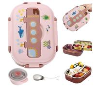 Coffret Lunch Box pour Enfants 3 Compartiments Boîte à Lunch Isotherme en Acier Inoxydable avec Bol à Soupe et Cuillère Boîte à Lunch Portable Anti-Fuite sur Le Thème de l'Océan pour l'École, la