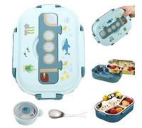 Coffret Lunch Box pour Enfants 3 Compartiments Boîte à Lunch Isotherme en Acier Inoxydable avec Bol à Soupe et Cuillère Boîte à Lunch Portable Anti-Fuite sur Le Thème de l'Océan pour l'École, la