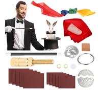 Coffret Magicien Professionnel 16 Pièces pour Adultes Cadeau Créatif | Avec Baguette Magique Doigt Magique etc 7 Kit Magicien Accessoires, Prestidigitation Conçu pour Magiciens et Spectacles