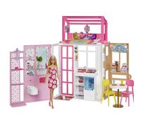 Barbie Coffret Maison et Poupée HHY40 – 2 niveaux meublés, 4 zones de jeu, chiot (dès 3 ans)