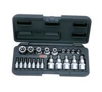 Coffret mâle/femelle TORX®, 1/4" - 1/2" - E4 à E20 - T8 à T60 - 21 pcs KS TOOLS 922.4307
