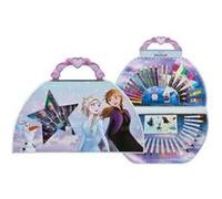 Coffret mallette dessin enfant 51 pieces reine des neiges - kit coloriage disney frozen - feutres crayons cire etc. - set jeu creatif + carte