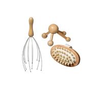 - Coffret Massage 3 Pièces "Bois" 25cm Naturel