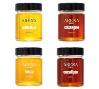 Coffret Miele artisanal de Calabre 4 x 250 g - Millefiori, Châtaignier, Bruyère, Eucalyptus - 100% italien naturel, cru non pasteurisé - Dégustation intense de Calabre