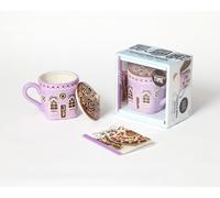 Coffret Mon mug maison pain d'épices - mug en céramique en forme de petite maison (+ couvercle en toit) - décor peint: Mug décoré cocooning cosy - Cuisine goûter - cadeau famille -