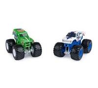 Coffret Monster Jam Grave Digger Et Razin Kane - Voiture Verte Et Blanche 1:64 - Set 2 Véhicules Miniatures Métal + 1 Carte Offerte - Collector