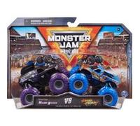 Coffret Monster Jam Mowark Worrior Et Stone Crusher - Voiture Noire Bleue - Set 2 Véhicules Miniatures Métal + 1 Carte Offerte
