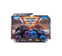 Coffret Monster Jam Mowark Worrior Et Stone Crusher - Voiture Noire Bleue - Set 2 Véhicules Miniatures Métal + 1 Carte Offerte