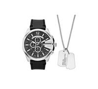 Coffret montre chronographe Mega Chief de Diesel en acier inoxydable pour homme et collier, DZ4559