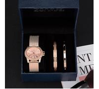 Coffret Montre De Poignet Femme - Montre-Bracelet Quartz Analogique en Cristal Bling - Or Rose