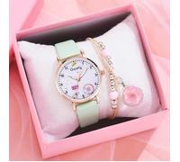 Coffret montre enfant fille + bracelet- sakura mode lovely bracelet en cuir vert cadeau pour les enfants
