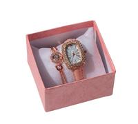 Coffret montre femme + bracelet - diamants bracelet en cuir échelle de chiffres romains rose montre d'étudiant cadeau