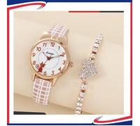 Coffret Montre Fille Bracelet Fille - Cadeau pour Enfants Filles - Chat Mignon Quartz - Rose