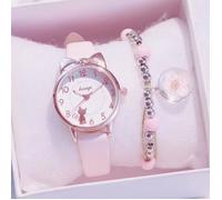Coffret Montre Fille et Bracelet - Cadeau pour enfants - Chat jolie quartz étanche rose