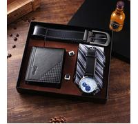 Coffret montre homme + ceinture + portefeuille + boutons de manchette + cravate - coffret cadeau 5 pièces exquis de marque de luxe