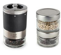 PEUGEOT - Bar À Poivres Maestro - Moulin À Poivre 10cm Réglage U'Select - 3 Poivres Premium, 3 Fioles Vides Interchangeables, Feutre - Fabrication Française - En Bois PEFC & Inox - Coloris Graphite