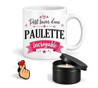 Coffret Mug Petit Bazar d'une Paulette Incroyable | Céramique 330 ml, Bougie Parfumée en Boîte Métal, Pin's Cœur | 3 Pièces | Cadeau Femme Anniversaire Fête Noël Original