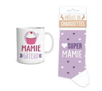 Coffret mug (tasse) et chaussettes modèle Super Mamie