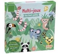 Coffret multi jeux des tout petits - plateau oie / echelles touche et trouve peche a la ligne loto - accessoires en bois - enfant 2 ans+