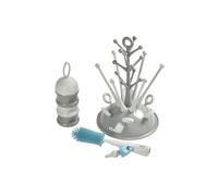BEABA, Coffret naissance, Egoutte biberon arbre grey + Boite doseuses light/dark mist + Goupillon silicone + Bavoir coton tropical gris TU