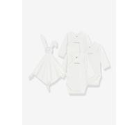 Coffret naissance 3 bodies en coton brodé et doudou lapin PETIT BATEAU écru 3M(60CM)