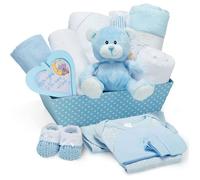 Coffret Naissance Bleu pour Bebes Garcons Kit de Naissance avec Vetements Bebe Garcon Lange en Polaire Serviette avec Capuche 2