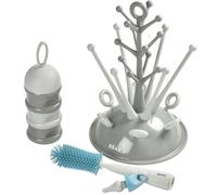 Coffret Naissance (Egoutte Biberon Arbre Grey / Boite Doseuses Light/Dark Mist / Goupillon Silicone / Bavoir Tissu Tropical)