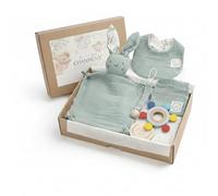 Coffret Naissance Mixte - Coffret Cadeau Bébé avec Doudou Lapin - 6 Pièces en Coton Bio (Anneau de Dentition, Bavoir, Attache-Tétine) - Cadeau Naissance & Baby Shower - CHANSENY®