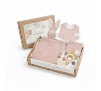 Coffret Naissance Mixte - Coffret Cadeau Bébé avec Doudou Lapin - 6 Pièces en Coton Bio (Anneau de Dentition, Bavoir, Attache-Tétine) - Cadeau Naissance & Baby Shower - CHANSENY®