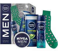 Coffret NIVEA MEN Mens Stuff avec produits de soins hydratants - Comprend le gel douche NIVEA MEN Energy, le spray déodorant Fresh Ocean, la crème NIVEA MEN et des chaussettes