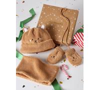 Coffret Noël bonnet ourson, snood et moufles bébé noix de pécan 3/6M(60/67)