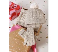 Coffret Noël fille bonnet + snood + moufles/gants beige chiné 2/3A