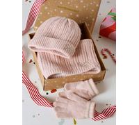 Coffret Noël fille bonnet + snood + moufles/gants rose poudré 8/10A