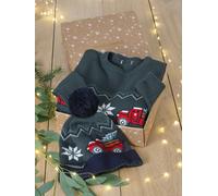 Coffret Noël pull jacquard et bonnet à pompon garçon vert sapin 12A
