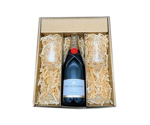 Coffret Or : Moët & Chandon - Champagne - Impérial Brut et 2 Flûtes « carr頻 - (1x75cl)