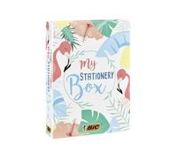 coffret papeterie - BIC - 28 pièces - boîte rose refermable - 10 feutres pointe fine - 6 stylos-bille