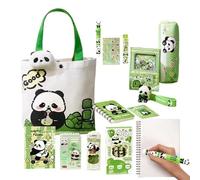 Coffret Papeterie Panda - 20x12cm Trousse Aimantée Broche, Kit Rangement Stylo Bloc-Notes Adhésif, Règle Gomme Marque-page Inclus Animaux | Matériel Scolaire Pour Enfant École Primaire Université Lois