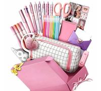 Coffret Papeterie Scolaire Grand sac avec 6 stylos gel et 4 surligneurs
