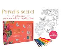 Coffret Paradis secret - 48 coloriages pour m'évader et me détendre: Un carnet avec des feuilles détachables et 10 crayons de couleur