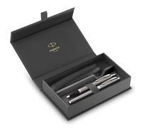 Coffret Parker IM Duo | Stylo Plume, stylo bille et étui à Stylo | Finition acier inoxydable avec garnitures chromées | Pointe moyenne | Recharges d’encre bleue | Le cadeau de fin d’études idéal