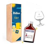 Coffret pastis Bouteille 20cl + verre de 39,5cl - Coffret verre personnalisé et caisse bois pour cadeau unique [ Kit apero a offrir ]