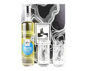 Coffret Pastis La distillerie de la Seine - 1 bouteille 70 ccompagnée de 2 verres - Produits-Normandie