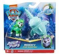 Coffret pat patrouille aqua : chien rocky et son poisson-scie + 1 carte offert - set figurine - chien - mer