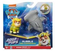 Coffret pat patrouille aqua : chien ruben et son requin marteau gris + 1 carte offert - set figurine - chien - mer
