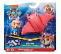 Coffret pat patrouille aqua : chienne stella et sa raie manta rose + 1 carte offert - set figurine - chien - mer