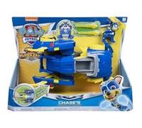 Coffret pat patrouille chase et sa voiture de police transformable - véhicule de luxe mighty pups - set figurine et véhicule + 1 carte tigre