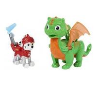 Coffret pat patrouille chevalier : chien marcus et son dragon jade vert et orange - figurine - chien - château