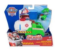 Coffret pat patrouille fire rescue rocky + camion-citerne pompier de luxe - set figurine et véhicule + carte tigre